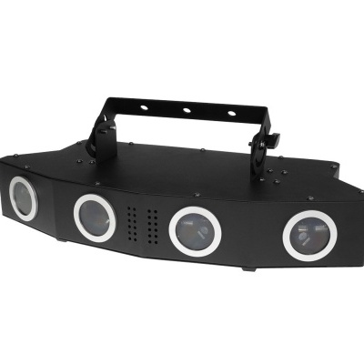 Dispositivo de iluminação preta com quatro lentes circulares e suporte ajustável