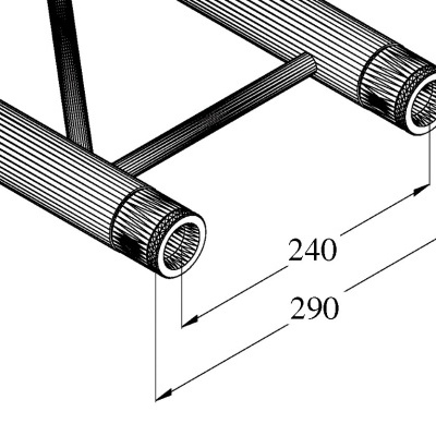 Diagrama técnico de barras cilíndricas paralelas com dimensões