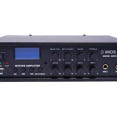 Amplificador de mistura preto com botões e ecrã digital