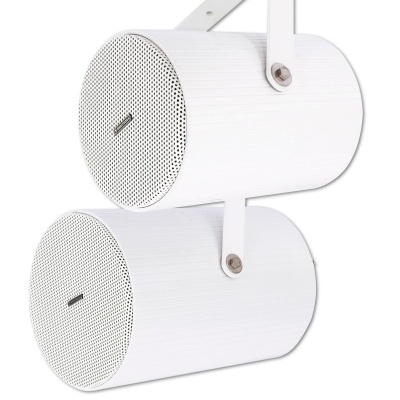 Coluna sonora dupla branca com grelha perfurada e suporte