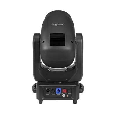 Luz moving head preta EQUINOX vista de trás com conexões e botões