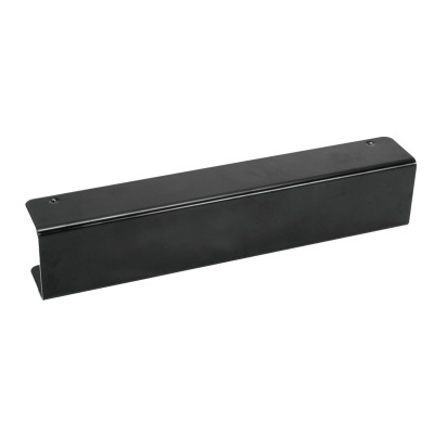 Barra ou suporte de metal preto com acabamento liso, visto sobre fundo branco
