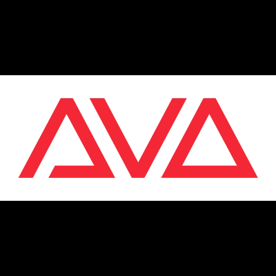 Logótipo com letras estilizadas A, V, A em vermelho