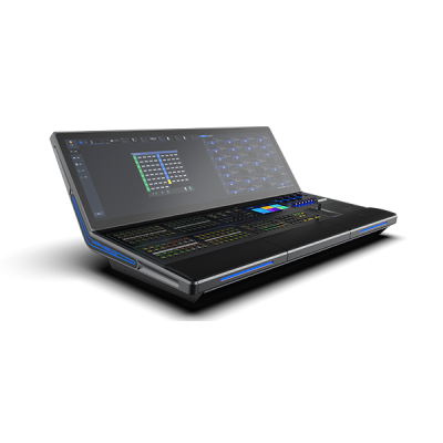 mesa de mistura digital com ecrã táctil e botões iluminados