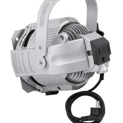 Refletor de palco metálico cinzento com cabo elétrico preto