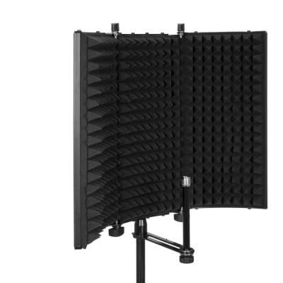 Escudo acústico portátil de espuma preta para isolamento de som montado em suporte