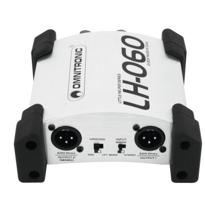 Adaptador de áudio Omnitronic LH-060 branco com proteções pretas e conectores XLR