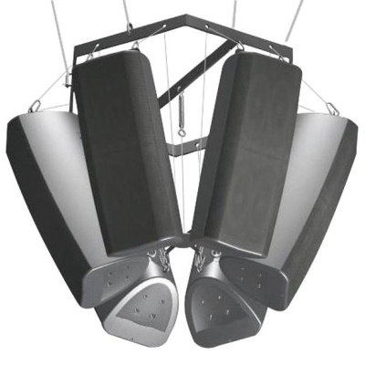 Luminária de teto hexagonal preta e prata suspensa por cabos