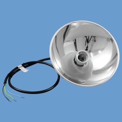 Refletor metálico cromado com cabo preto e fios coloridos