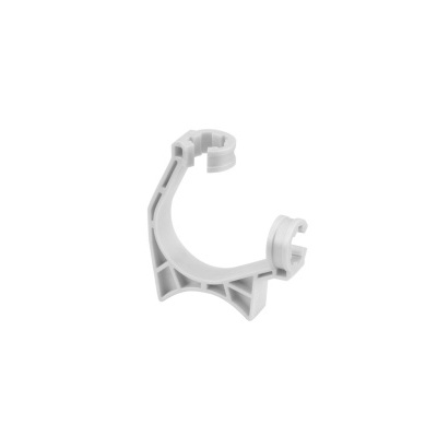 Suporte de plástico cinzento claro com encaixes sobre fundo branco.