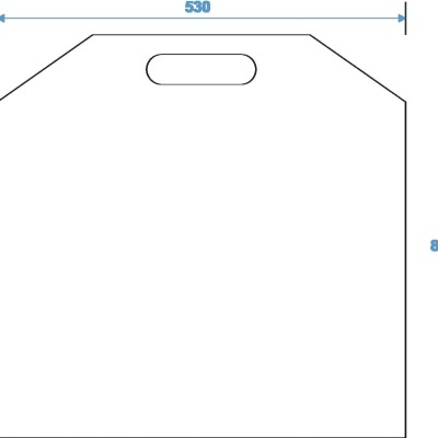 Diagrama técnico de componente retangular com pega e dimensões 530x580x8 mm