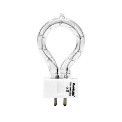 Lâmpada halogénea transparente com base branca e filamento visível