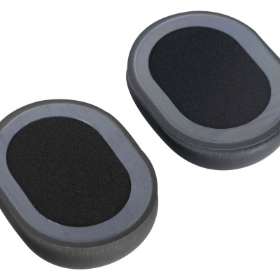 Almofadas substitutas negras e cinza para auscultadores, ovaladas.