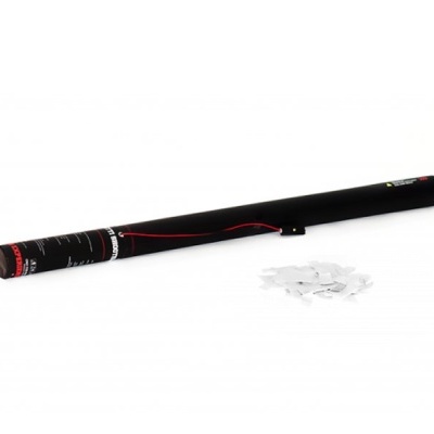 Rolo preto com fragmentos transparentes ao lado sobre fundo branco