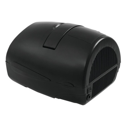 Aquecedor portátil preto com grelha frontal