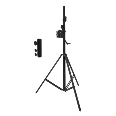 Suporte tripé metálico preto para equipamento com peça removível