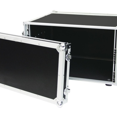 Caixa rígida preta com estrutura metálica e tampa removível