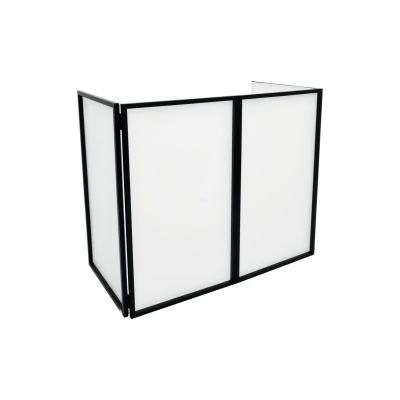 Biombo tríptico com estrutura preta e painéis brancos