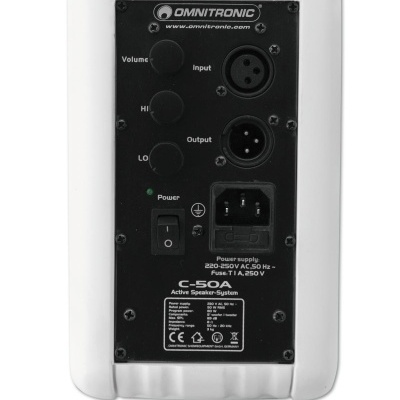 Painel traseiro de coluna ativa Omnitronic C-50a com controlos e conexões