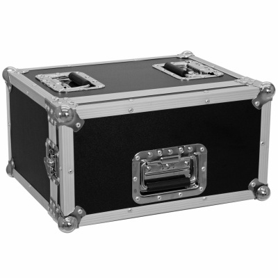 Mala de transporte preta com cantos e pegas metálicas