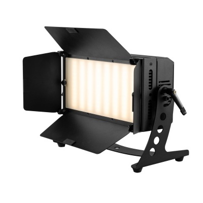 Luz de estúdio LED preta com aberturas ajustáveis e suporte de metal