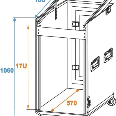 Carrinho de transporte em metal com rodas e portas abertas, dimensões indicadas.