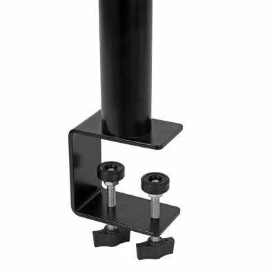 Suporte metálico preto com parafusos de aperto para fixação