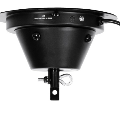 Dispositivo preto cónico com parafuso e texto de teste no topo