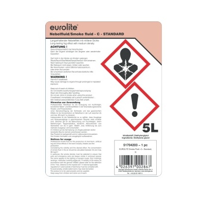 Etiqueta de fluido para máquina de fumo Eurolite 5 litros com símbolos de perigo