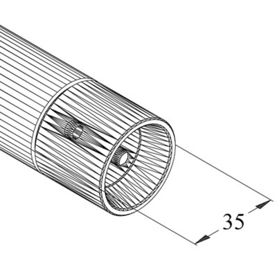 Tubo cilíndrico oco com ranhuras e dimensão 35 mm