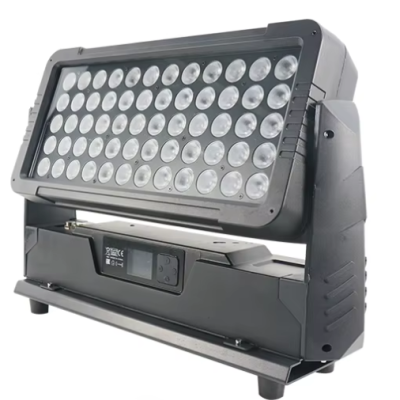 Luz profissional de palco preta com múltiplos LEDs e painel digital