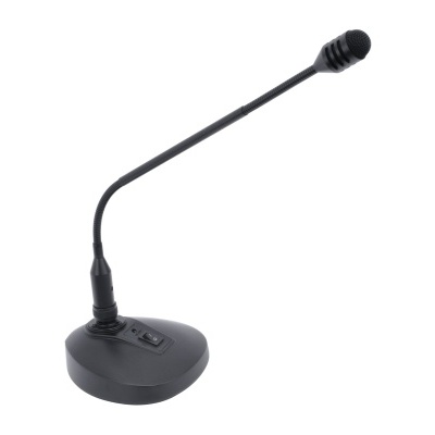 Microfone de secretária preto com base e haste flexível