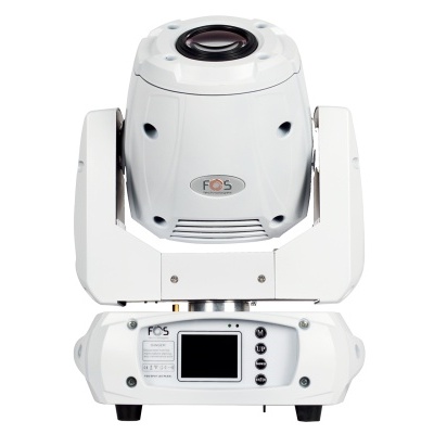 Câmara móvel branca com lente grande e painel digital