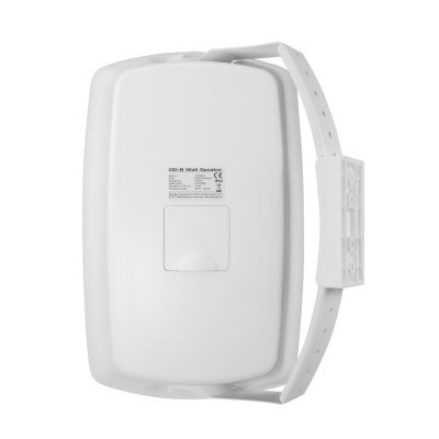 Dispositivo eletrônico branco retangular com bracelete e etiqueta técnica