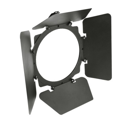 Barndoor metálico preto com quatro abas ajustáveis para controle de luz