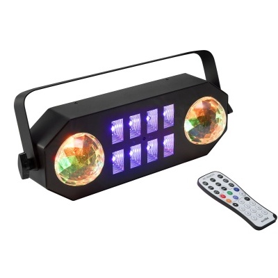 Dispositivo de luz preto com lentes coloridas e comandos remoto