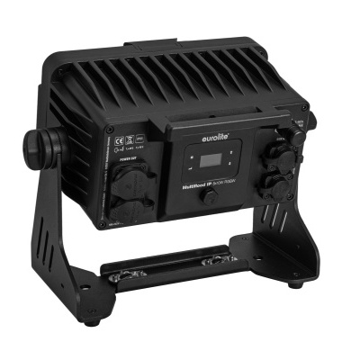 Iluminação profissional preta com dissipadores de calor e base de suporte