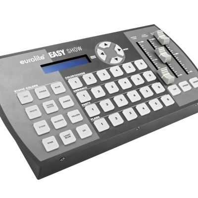 Mesa de controlo de iluminação Eurolite EASY SHOW cinzenta com teclas brancas e visor azul