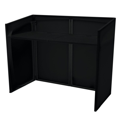 Mesa de apoio preta com estrutura rígida e textura lisa