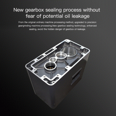 Caixa de engrenagem cinza metálica com orifícios circulares sobre fundo escuro