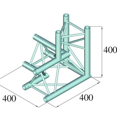 Estrutura metálica em forma de cubo com tubos cilíndricos prateados e medidas de 400 mm