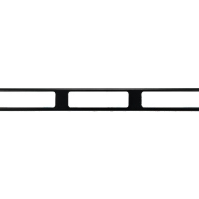 Barra preta de metal com três recortes e inscrições eurolite e dxt.