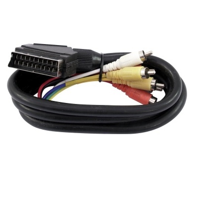 Cabo AV com conector SCART e fichas RCA coloridas
