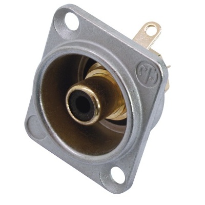 Conector RCA metálico para painel cinza com interior dourado