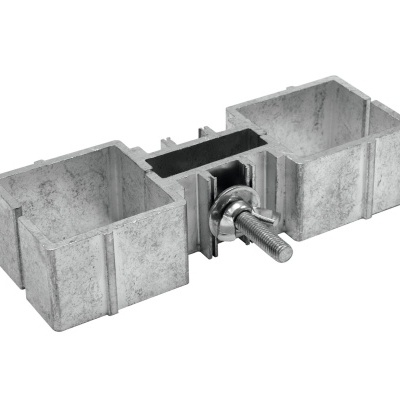 Suporte metálico galvanizado com duas caixas quadradas e parafuso central ajustável