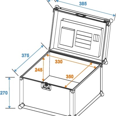 Caixa metálica branca com cantos reforçados e dimensões técnicas