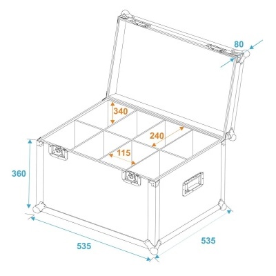 Mala organizadora cinza com compartimentos internos e medidas indicadas