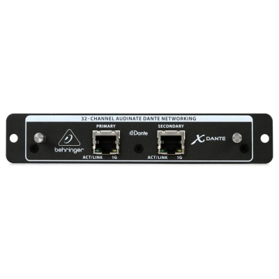 Placa de rede Behringer 32 canais Audinate Dante com duas portas RJ45