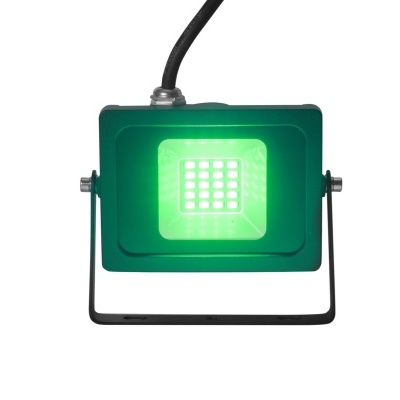 Projetor LED verde com suporte metálico e LEDs visíveis