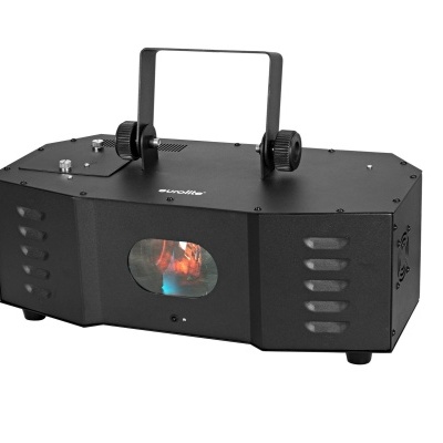Máquina de efeitos de luz preta com visor colorido e suporte de metal